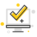 Computer screen with a yellow check mark icon
